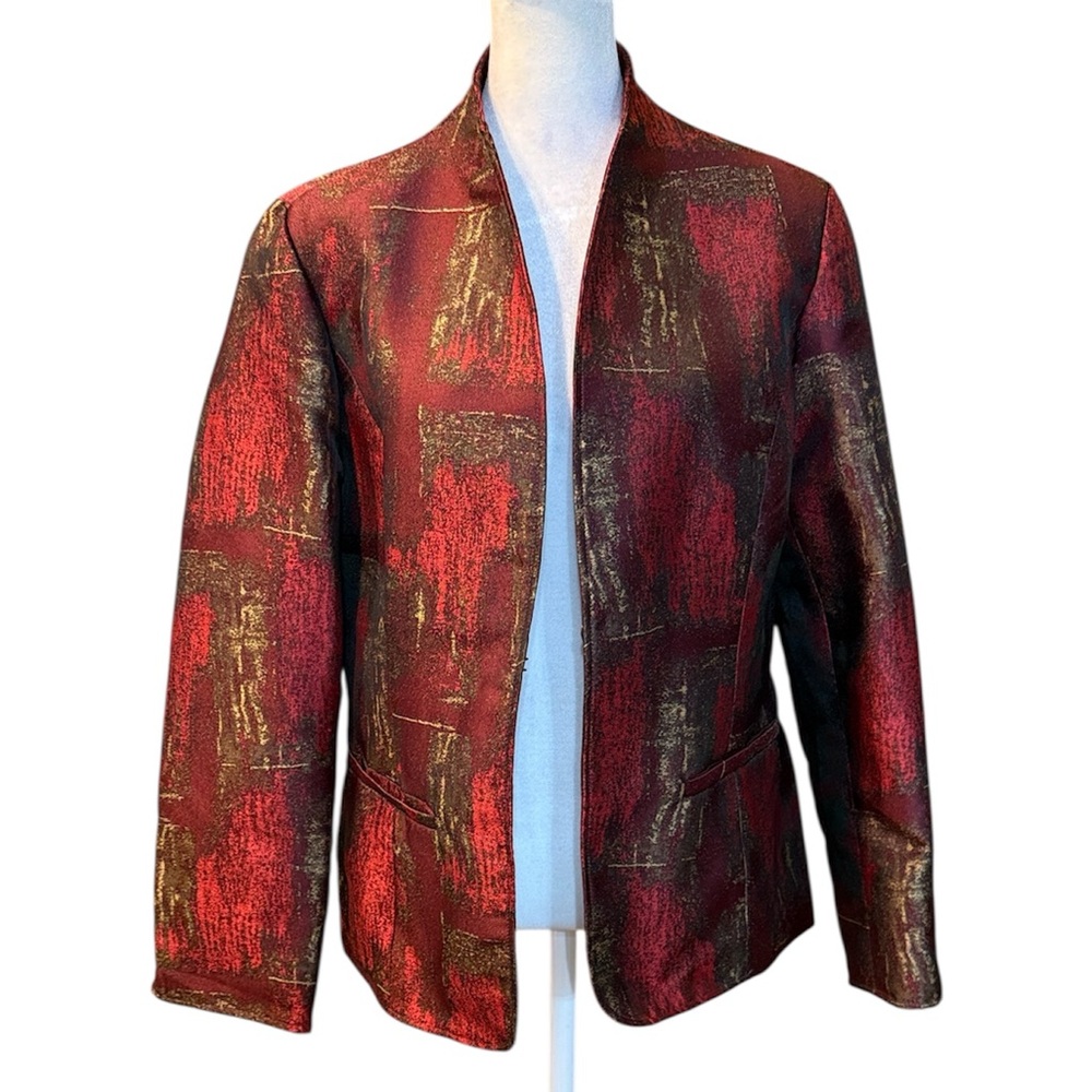 Coldwater Creek Abstract Jacket Blazer Colorful Career Art to Wear Red Artsy NWT